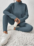 Ribbed Turtleneck Top and Pants Set - Trendsi