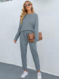Round Neck Top and Drawstring Pants Set - Trendsi