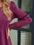 Smocked Round Neck Lantern Sleeve Blouse - Trendsi - Flyclothing LLC