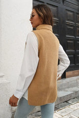 Ribbed Mock Neck Sleeveless Sweater Vest - Trendsi - Flyclothing LLC