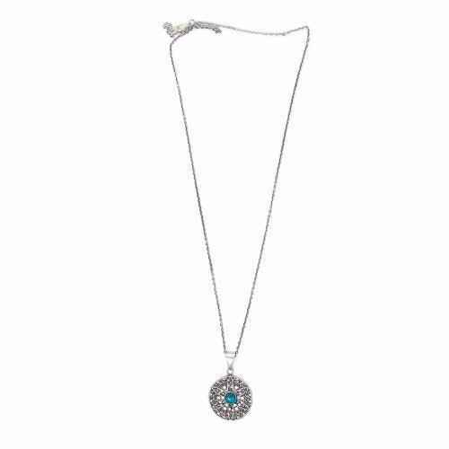 Jali Floral Turquoise Pendant Brass Necklace - Flyclothing LLC