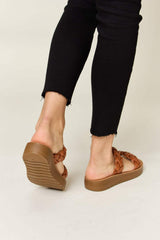 WILD DIVA Woven Dual Band Platform Sandals - Trendsi - Flyclothing LLC