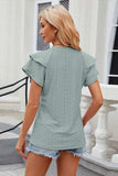 Eyelet Notched Short Sleeve T-Shirt - Trendsi - Flyclothing LLC