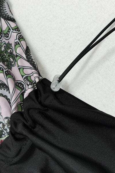 Cap, Drawstring Printed Long Sleeve Dress and Pants Swim Set - Trendsi - Flyclothing LLC