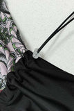 Cap, Drawstring Printed Long Sleeve Dress and Pants Swim Set - Trendsi - Flyclothing LLC