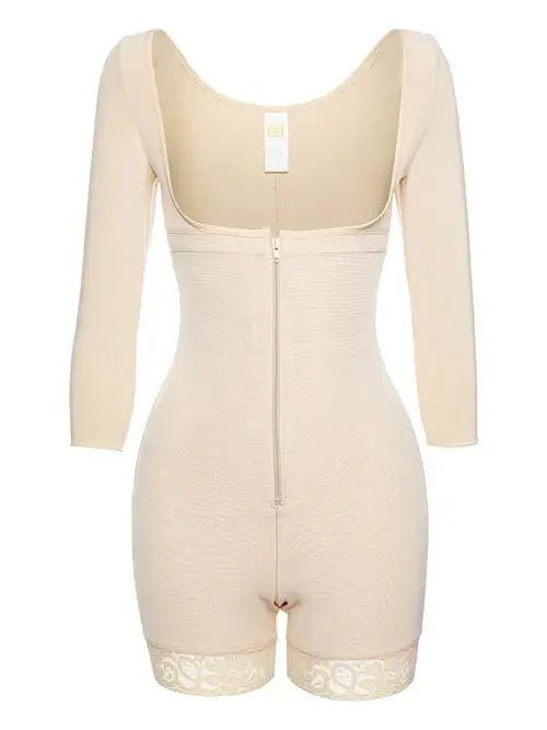 Full Size Zip Up Lace Detail Long Sleeve Shapewear - Trendsi - Flyclothing LLC