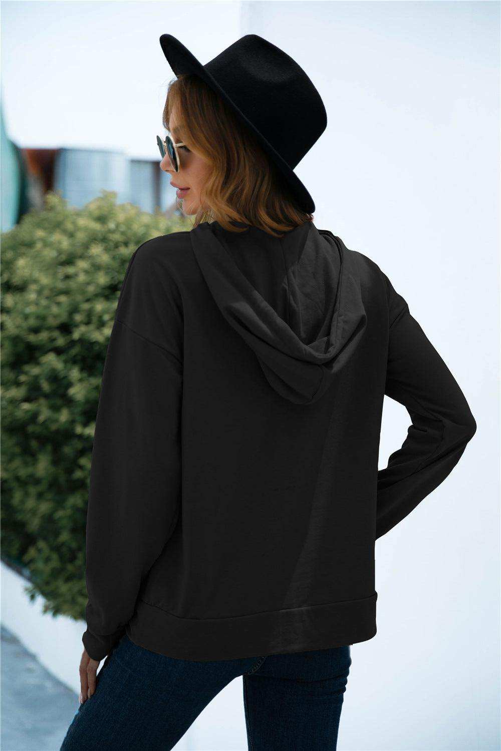 Quarter Snap Drawstring Hoodie with Kangaroo Pocket - Trendsi - Flyclothing LLC