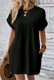 Pocketed Round Neck Short Sleeve Dress - Trendsi - Flyclothing LLC