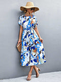 Round Neck Short Sleeve Tie Waist Midi Dress - Trendsi - Flyclothing LLC