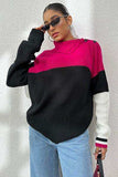 Contrast Buttoned Cutout Long Sleeve Sweater - Trendsi - Flyclothing LLC