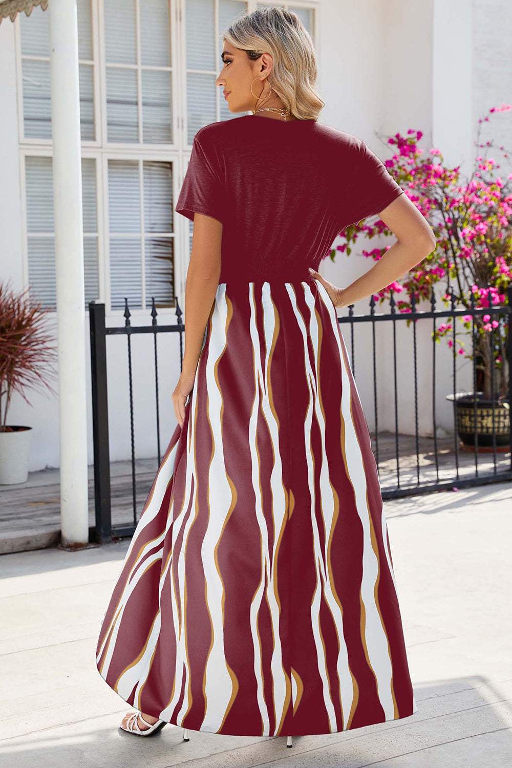 Smocked High-Low Printed Surplice Dress - Trendsi - Flyclothing LLC
