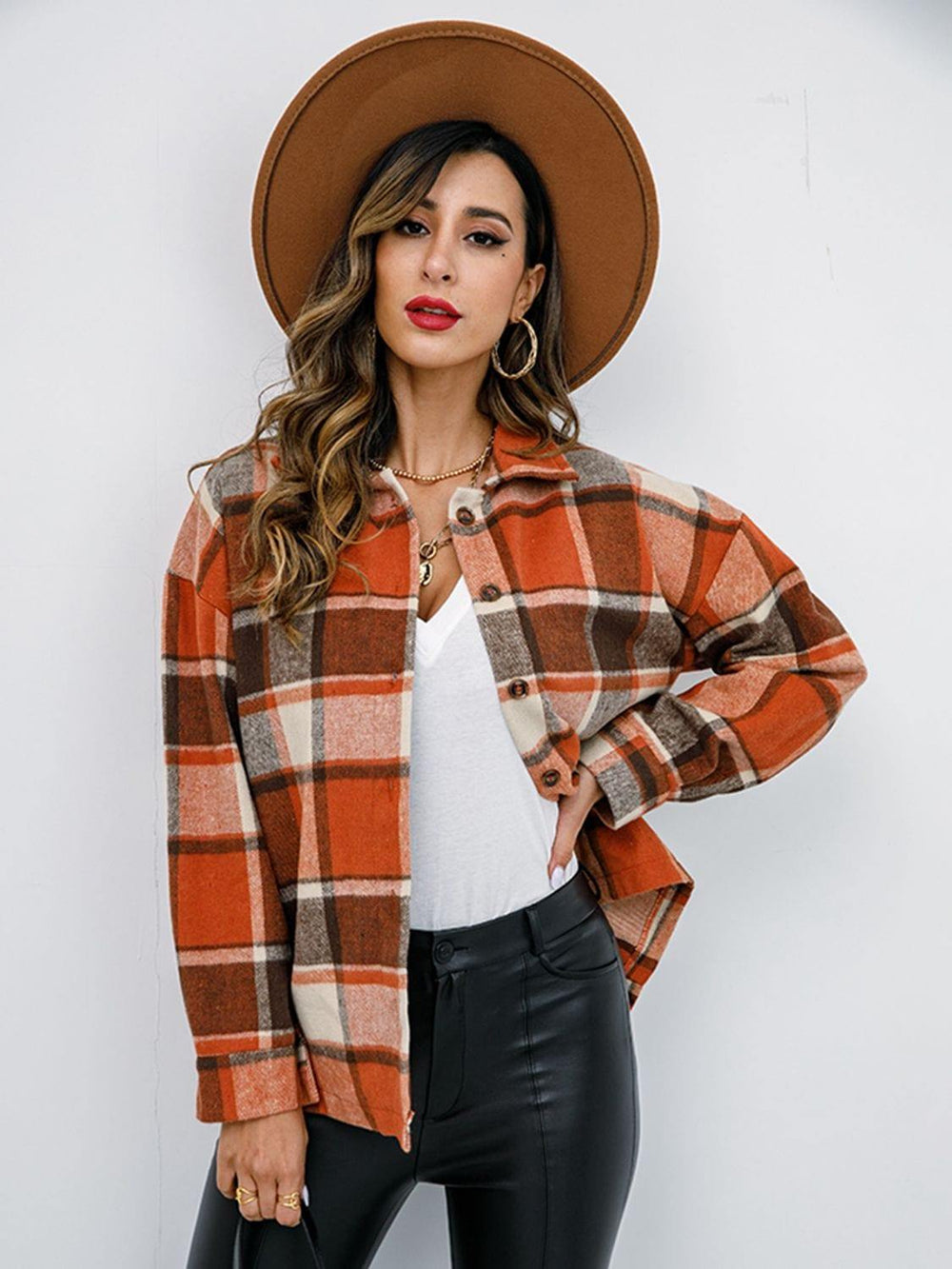 Plaid Button-Down Jacket - Trendsi