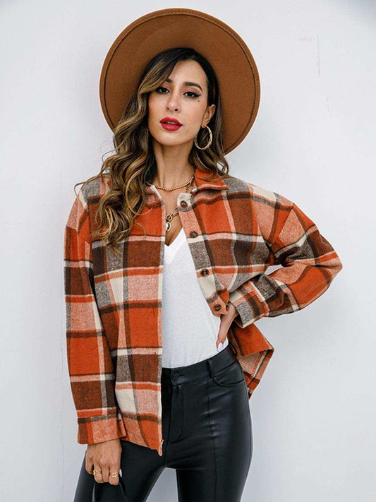 Plaid Button-Down Jacket - Trendsi - Flyclothing LLC