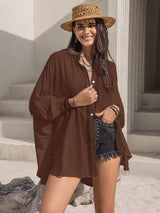 Openwork Button Up Long Sleeve Shirt - Trendsi - Flyclothing LLC