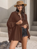Openwork Button Up Long Sleeve Shirt - Trendsi