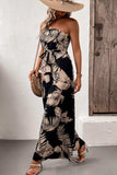 Printed Strapless Wide Leg Jumpsuit with Pockets - Trendsi - Flyclothing LLC