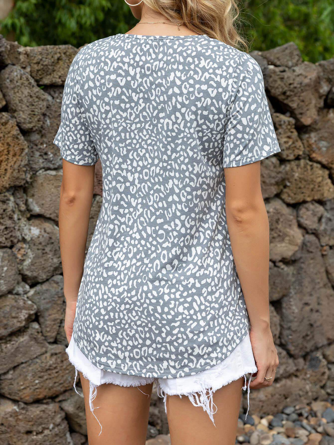 Glitter V-Neck Short Sleeve Tee Shirt - Trendsi - Flyclothing LLC