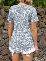 Glitter V-Neck Short Sleeve Tee Shirt - Trendsi - Flyclothing LLC