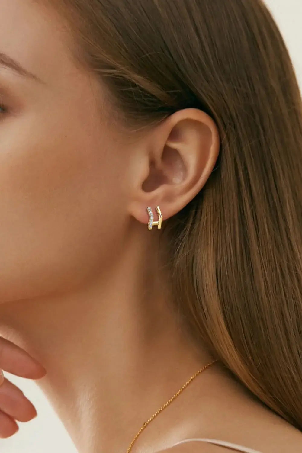 Moissanite 925 Sterling Silver Double-Layered Earrings - Trendsi - Flyclothing LLC
