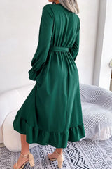 Contrast Belted Flounce Sleeve Dress - Trendsi - Flyclothing LLC