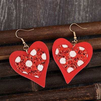 Sequin Heart Leather Drop Earrings - Trendsi - Flyclothing LLC