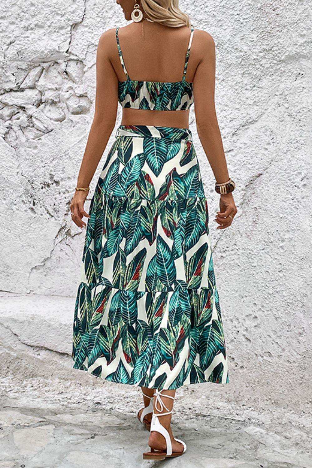 Botanical Print Cami and Tiered Skirt Set - Trendsi - Flyclothing LLC