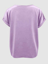Round Neck Short Sleeve T-Shirt - Trendsi - Flyclothing LLC