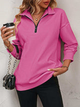 Zip-Up Dropped Shoulder Sweatshirt - Trendsi - Flyclothing LLC