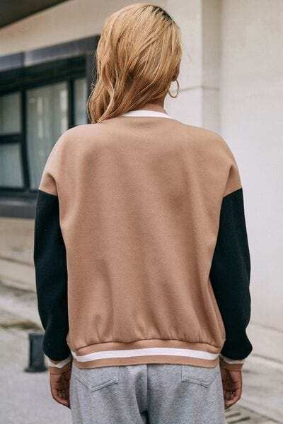 Contrast Baseball Collar Snap Down Jacket - Trendsi - Flyclothing LLC