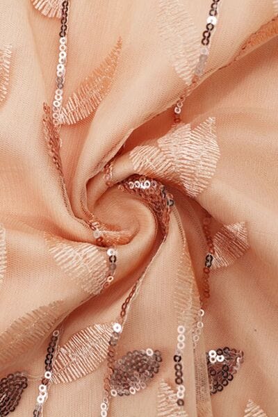 Sequin Leaf Embroidery Tie Front Short Sleeve Dress - Trendsi