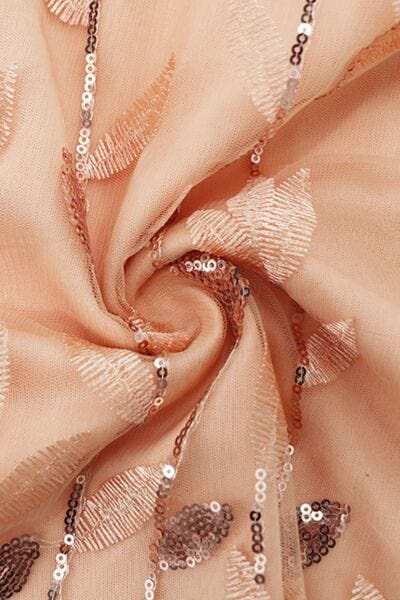 Sequin Leaf Embroidery Tie Front Short Sleeve Dress - Trendsi - Flyclothing LLC