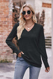 V-Neck Long Sleeve Ribbed Top - Trendsi - Flyclothing LLC
