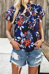 Printed Ruffled Mock Neck Blouse - Trendsi - Flyclothing LLC
