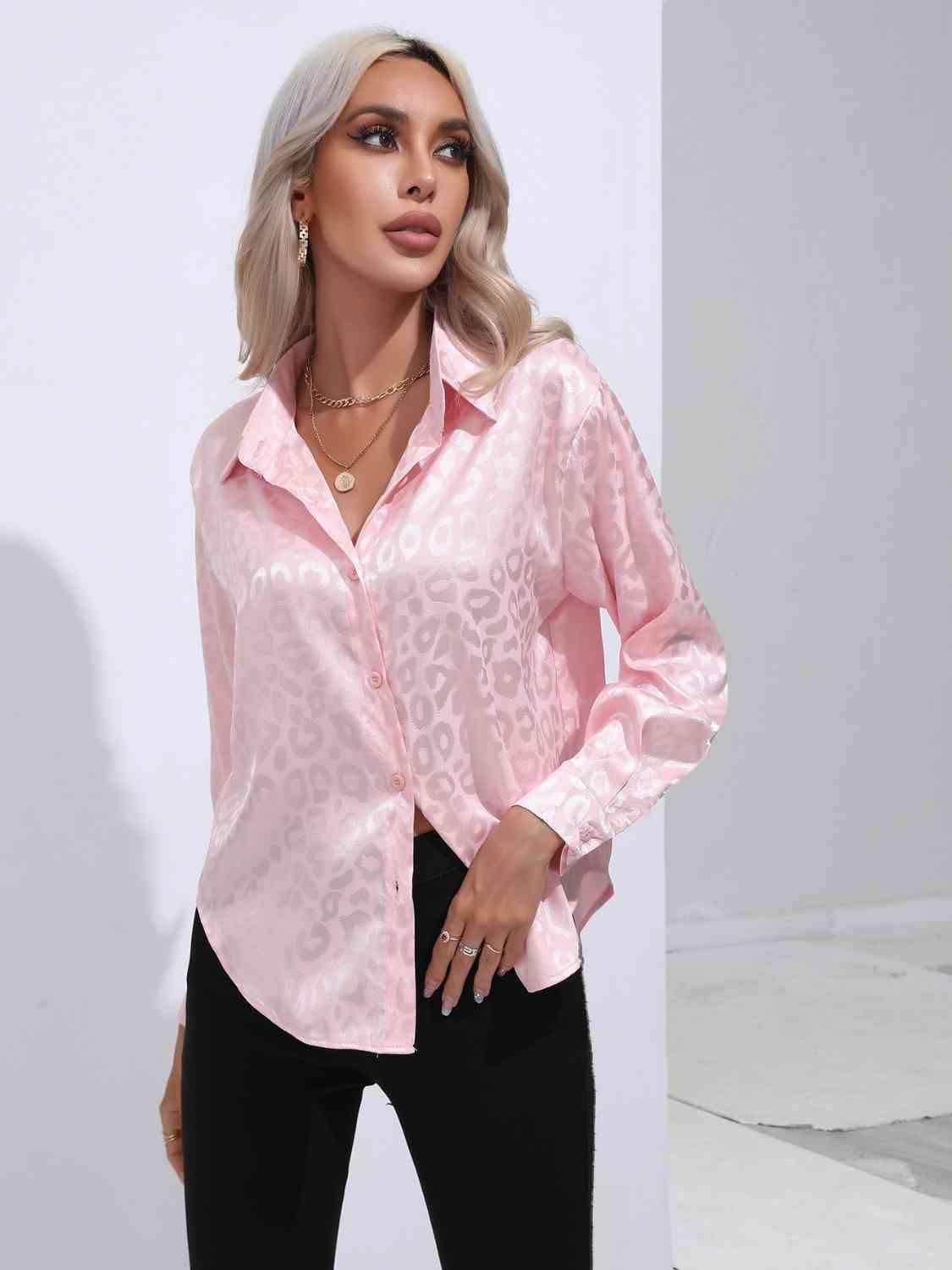 Printed Collared Neck Buttoned Shirt - Trendsi