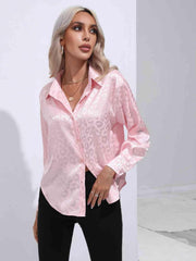 Printed Collared Neck Buttoned Shirt - Trendsi