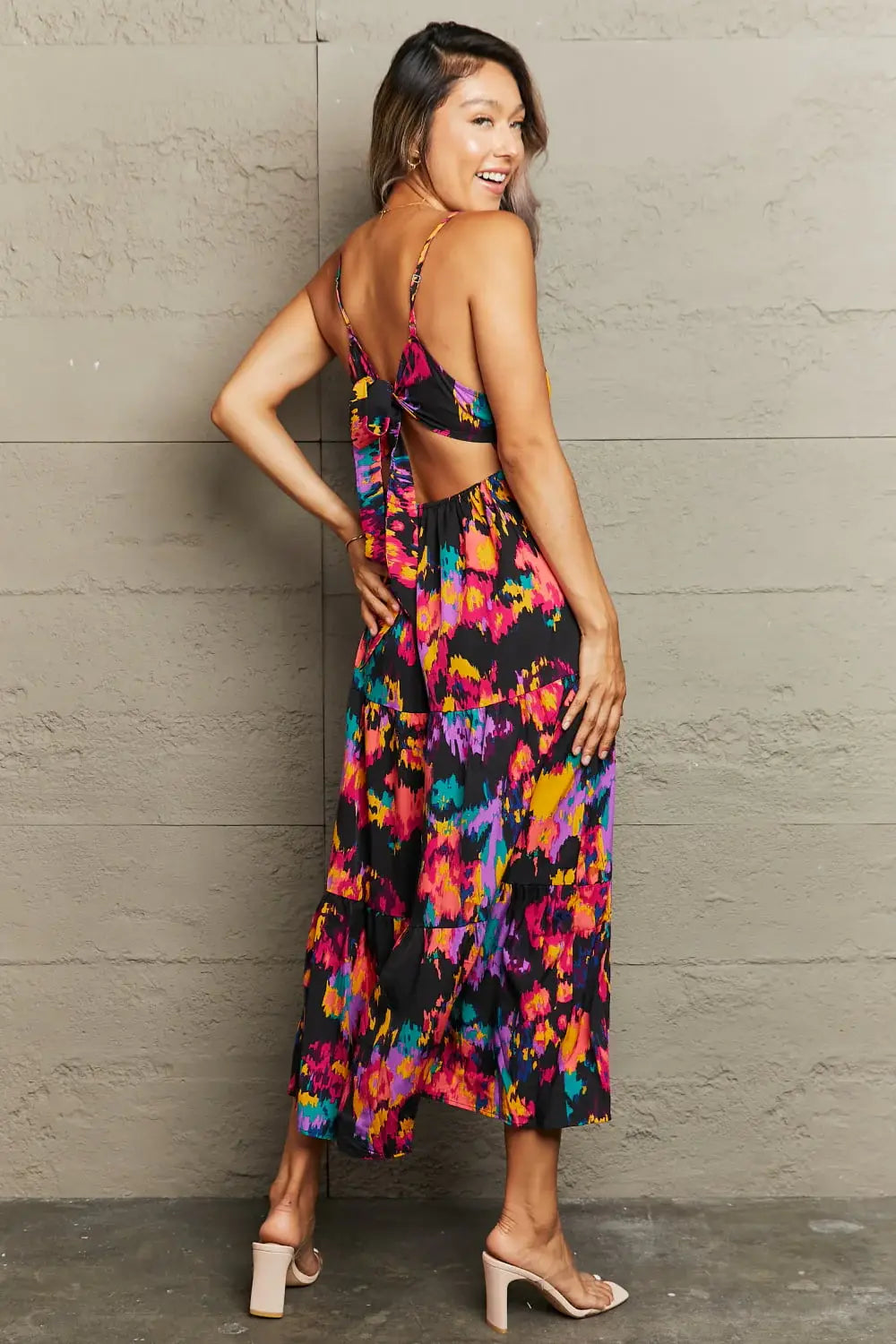 Cutout Spaghetti Strap Tiered Dress - Trendsi - Flyclothing LLC