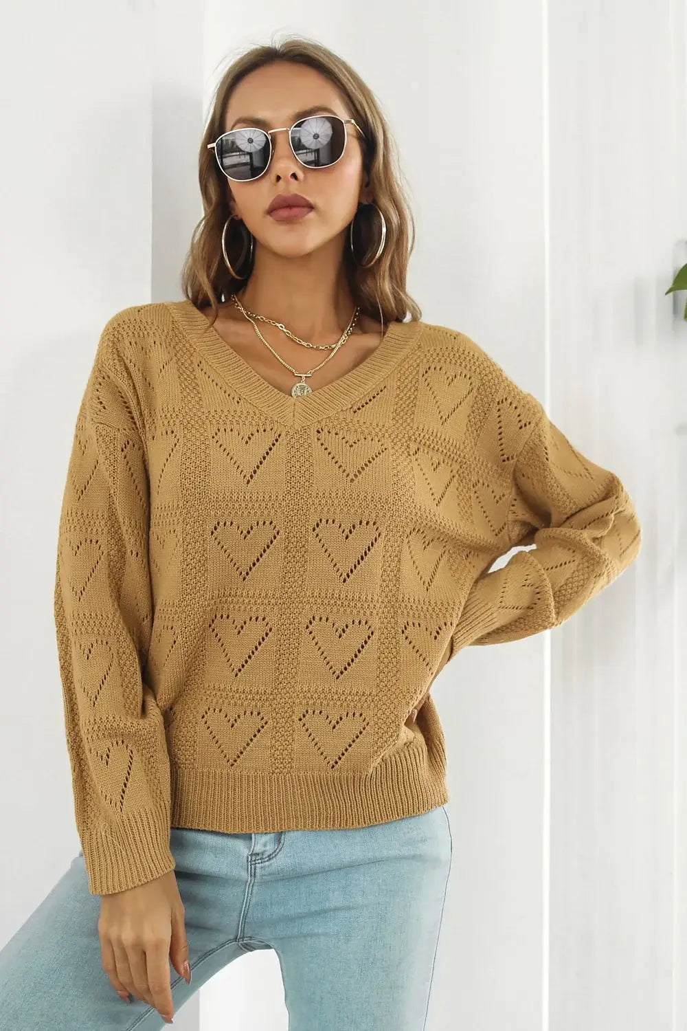 V-Neck Drop Shoulder Sweater - Trendsi - Flyclothing LLC