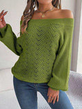 Openwork Off-Shoulder Long Sleeve Sweater - Trendsi - Flyclothing LLC