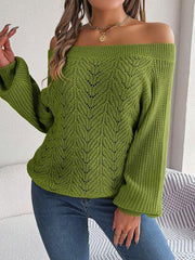 Openwork Off-Shoulder Long Sleeve Sweater - Trendsi