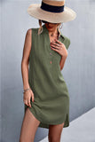 Buttoned Johnny Collar Sleeveless Dress - Trendsi