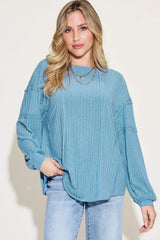 Basic Bae Full Size Ribbed Round Neck Long Sleeve T-Shirt - Trendsi - Flyclothing LLC