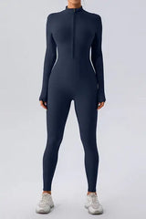 Half Zip Mock Neck Active Jumpsuit - Trendsi - Flyclothing LLC
