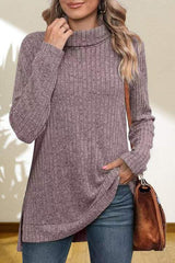 Turtleneck High Low Top - Trendsi - Flyclothing LLC