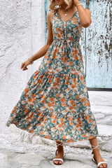 Floral V-Neck Tiered Sleeveless Dress - Trendsi - Flyclothing LLC