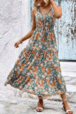 Floral V-Neck Tiered Sleeveless Dress - Trendsi