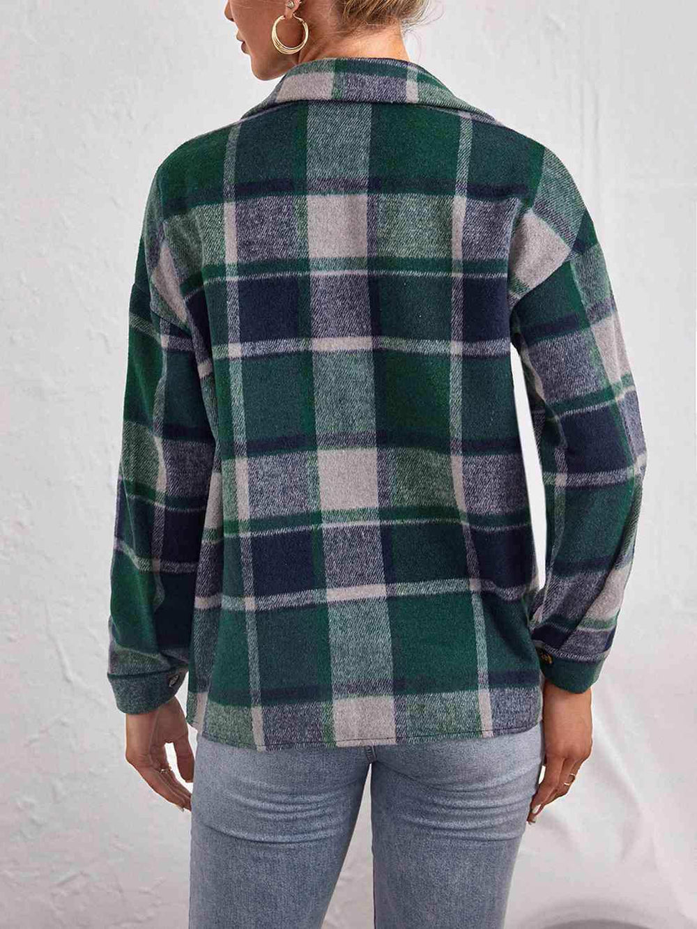 Plaid Collared Neck Button Down Jacket - Trendsi - Flyclothing LLC