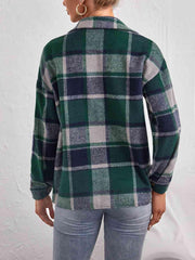 Plaid Collared Neck Button Down Jacket - Trendsi