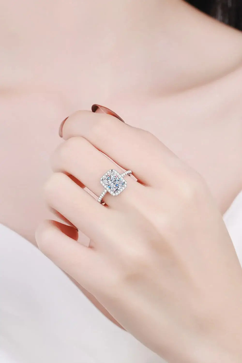 2 Carat Moissanite 925 Sterling Silver Halo Ring - Trendsi - Flyclothing LLC