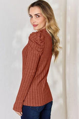 Basic Bae Full Size Ribbed Mock Neck Puff Sleeve T-Shirt - Trendsi
