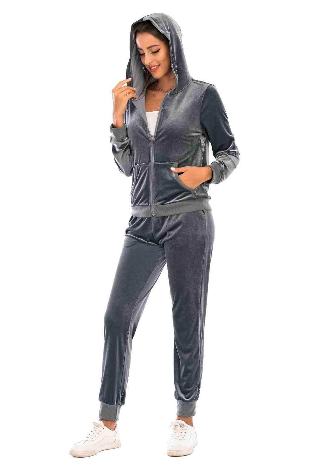 Zip-Up Hooded Jacket and Pants Set - Trendsi - Flyclothing LLC